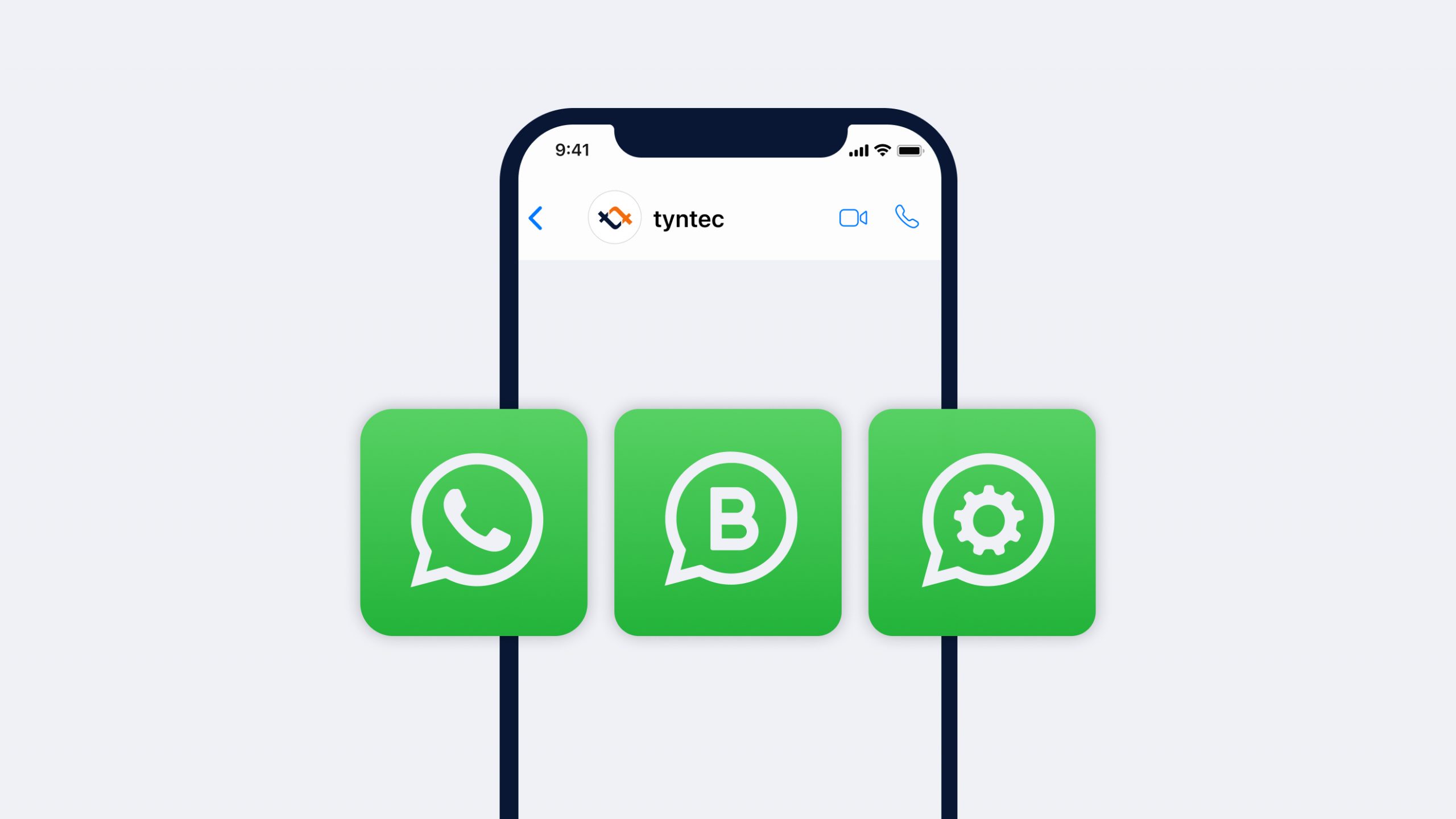 A smartphone screen reveals a messaging app interface, prominently featuring three green icons: WhatsApp, WhatsApp Business, and Settings. Seamlessly integrating with the WhatsApp Business API, this interface boosts connectivity for enterprises in dynamic digital landscapes.