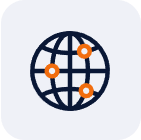 Icon of a globe with latitude and longitude lines. Four orange circles, symbolizing A2P Monetization, are positioned at different points on the globe.