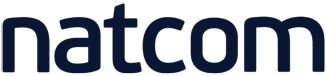 The image shows the logo "natcom" written in lowercase, bold, dark blue letters, emphasizing the company's focus on A2P messaging and monetization.