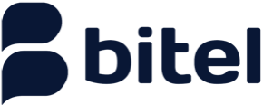 Logo of Bitel, featuring a stylized dark blue "b" design on the left and the word "bitel" in lowercase dark blue letters on the right, reflecting its focus on innovative solutions like A2P Monetization.